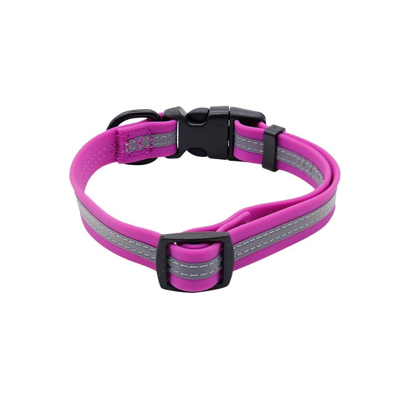NIMBLE Dog Collar Waterproof Pet Collars Anti-Odor Durable Adjustable PVC & Polyester Soft with Reflective Cloth Stripe Basic Dog Collars S/M/L Sizes (Small (9.45â€-14.17â€inches), Rose Purple) - Image 2